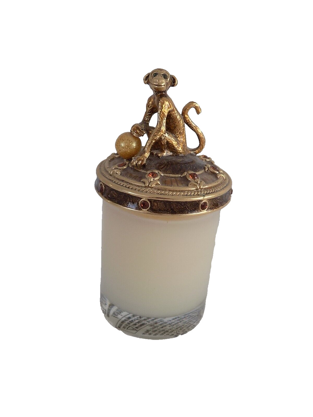 St. John Home lidded candle monkey rhinestones Ambrosia scent